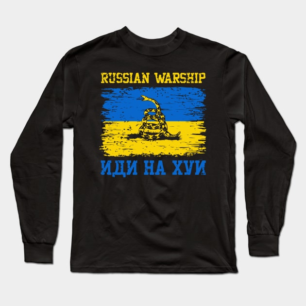 Russian Warship Go Fck Yourself Free Ukraine Flag Snake Flag Long Sleeve T-Shirt by iK4